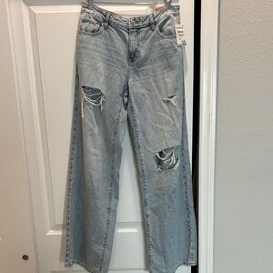 PacSun Light Blue Distressed Low-Rise Baggy Wide Leg Jeans